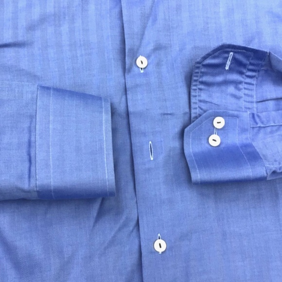 ETON  Slim herringbone  blue  colour , cotton  shirt Sz 15 /38 made in Europe - Picture 8 of 11